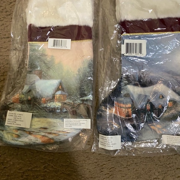 Vintage Thomas Kinkade Set Of 2 Silent Night and A Christmas Welcome Stockings - Picture 2 of 14